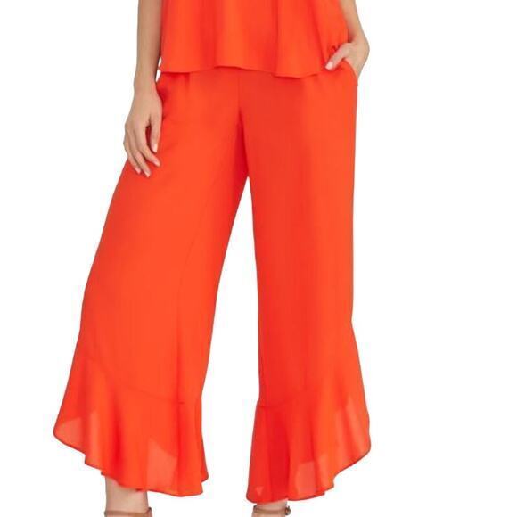 Rachel Roy Women's Giorgia Wide Leg Pants Size 1X Radiant Red Ruffle Pockets NWT - Picture 1 of 11